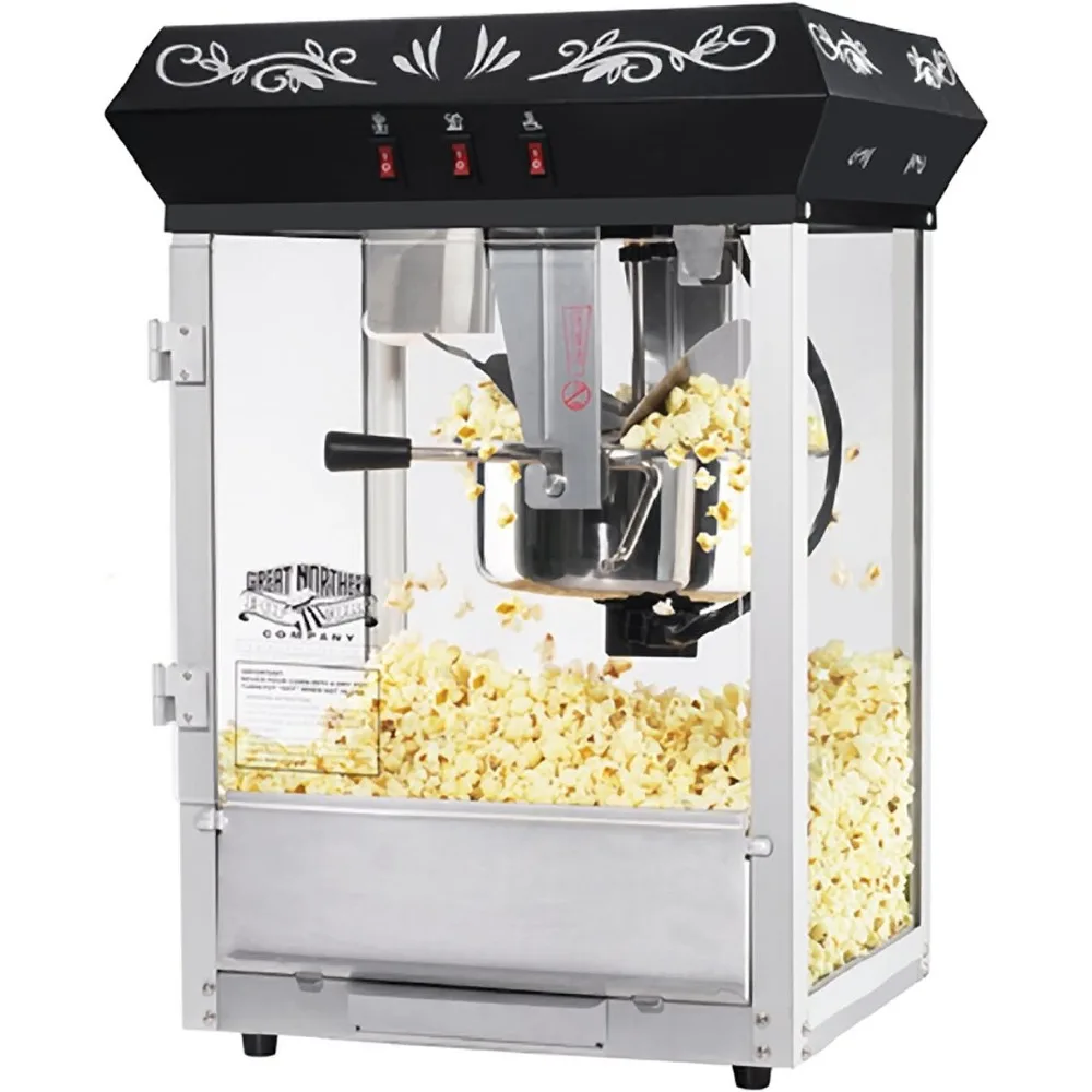 Popcorn Machine, 8 Oz. Warmer Light Alloy Steel Black Floral Ounce Foundation Movie Theater Style Popcorn Machine Top