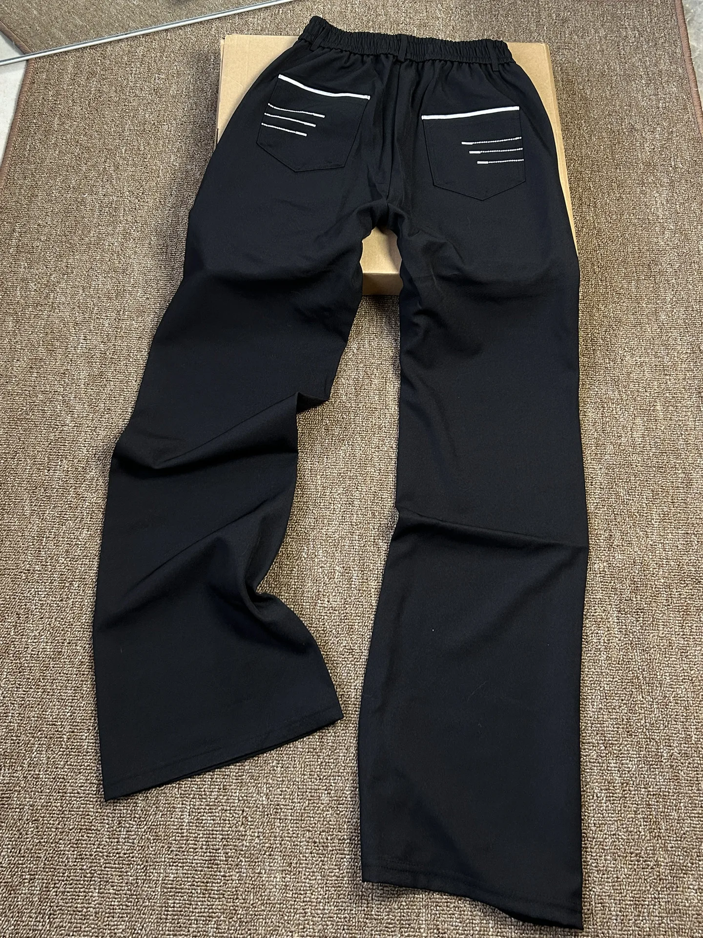 Black Embroidered Ice Silk Men's Casual Pants Loose Fit Straight Leg Drapey Micro Flare Clean Fit Casual Trousers
