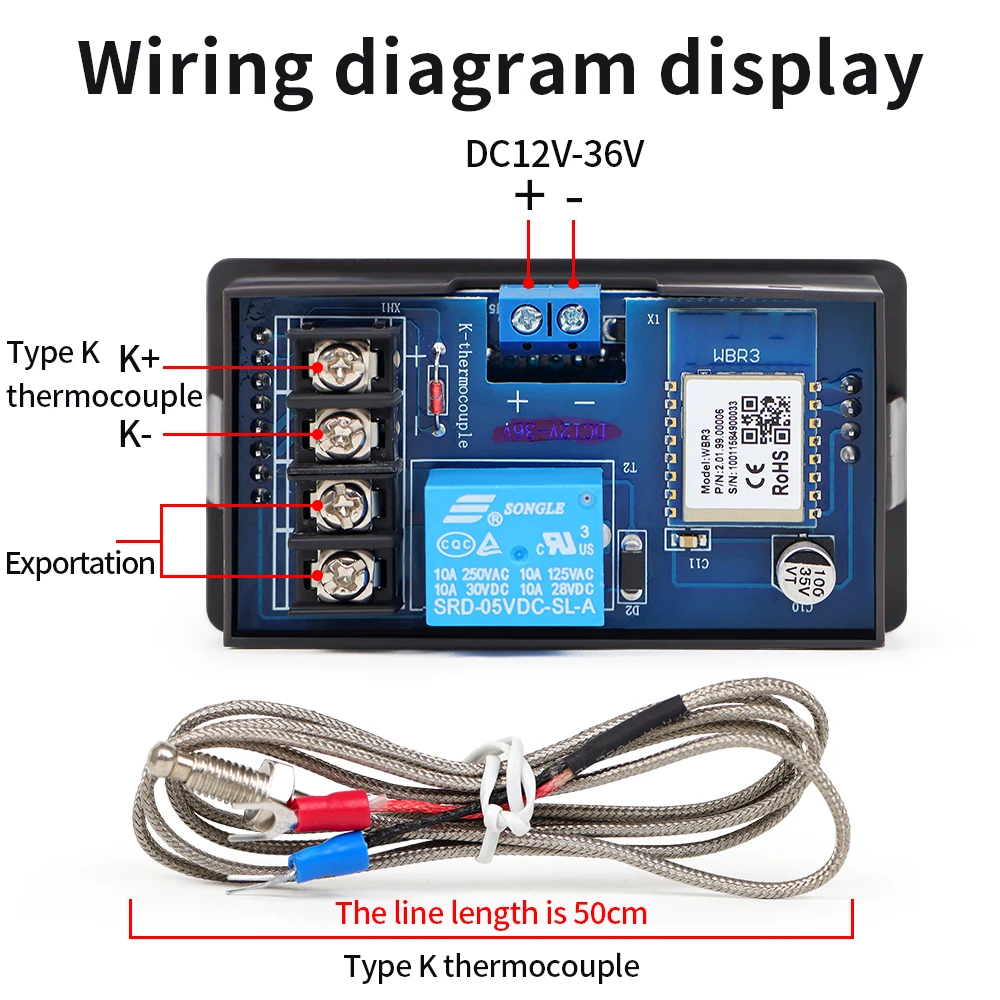 ZFX-TW01 Temperature Controller WiFi Programmable Digital Thermostat K-type DC 12-36V Adjustable Temperature Regulator