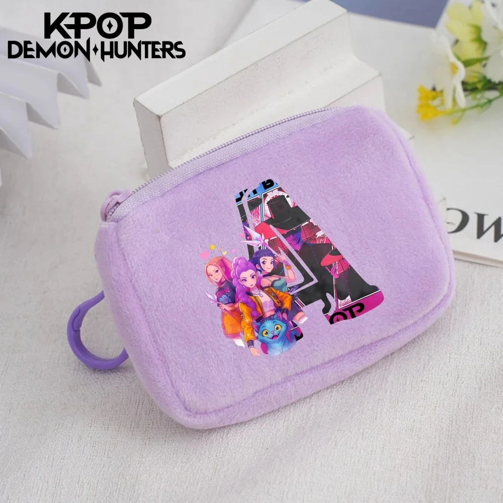 الكرتون Kpop شيطان الصيادين أنيمي الأرجواني عملة حقيبة المال النساء الرجال أفخم مربع سستة مفتاح محفظة سماعة الحقيبة محفظة صغيرة الهدايا #1