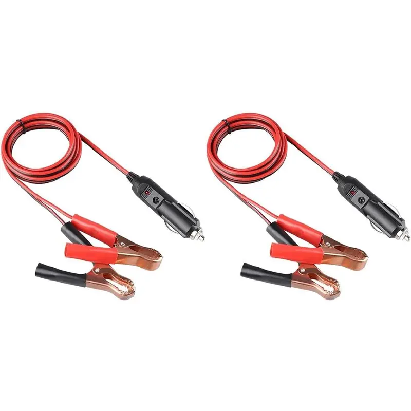 ABVJ-2X 24V 12V Car Lighter Socket Alligator Clip Battery Extension Cord With 15A Fuse Male Plug Adapter