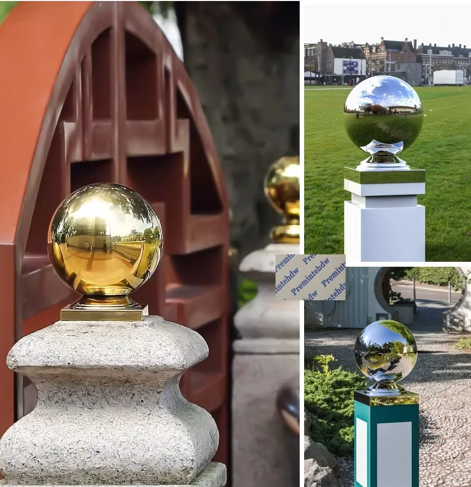 1Piece 304 Stainless Steel Post Caps Ball Finial Dome For Square Round Fence Guardrail Poles Silver Gold