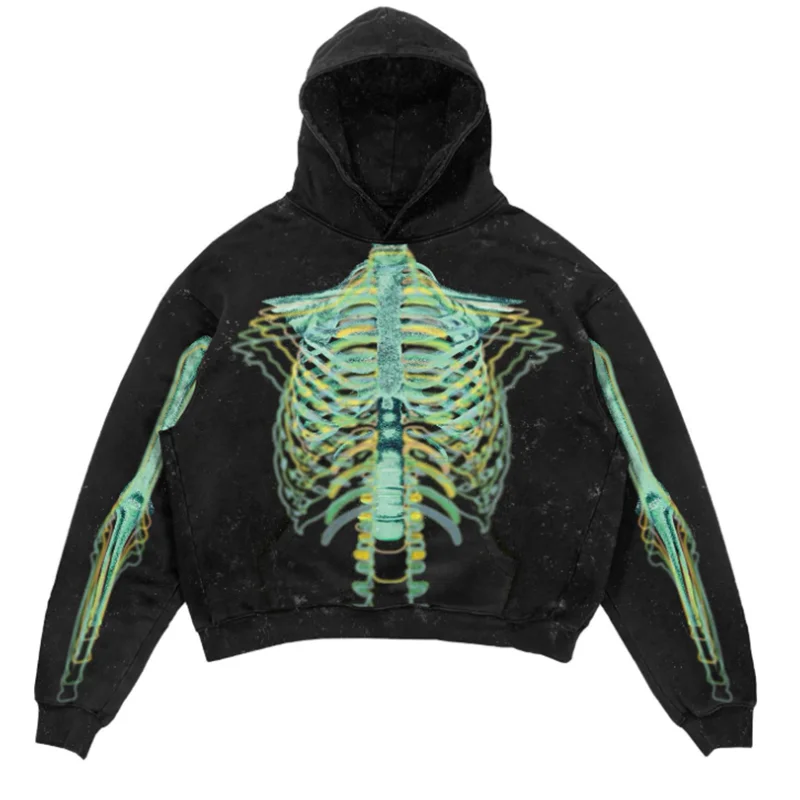 2024 Cross border New Gothic Punk Hoodie, European and American Street Fashion Brand Skull Print Hoodie