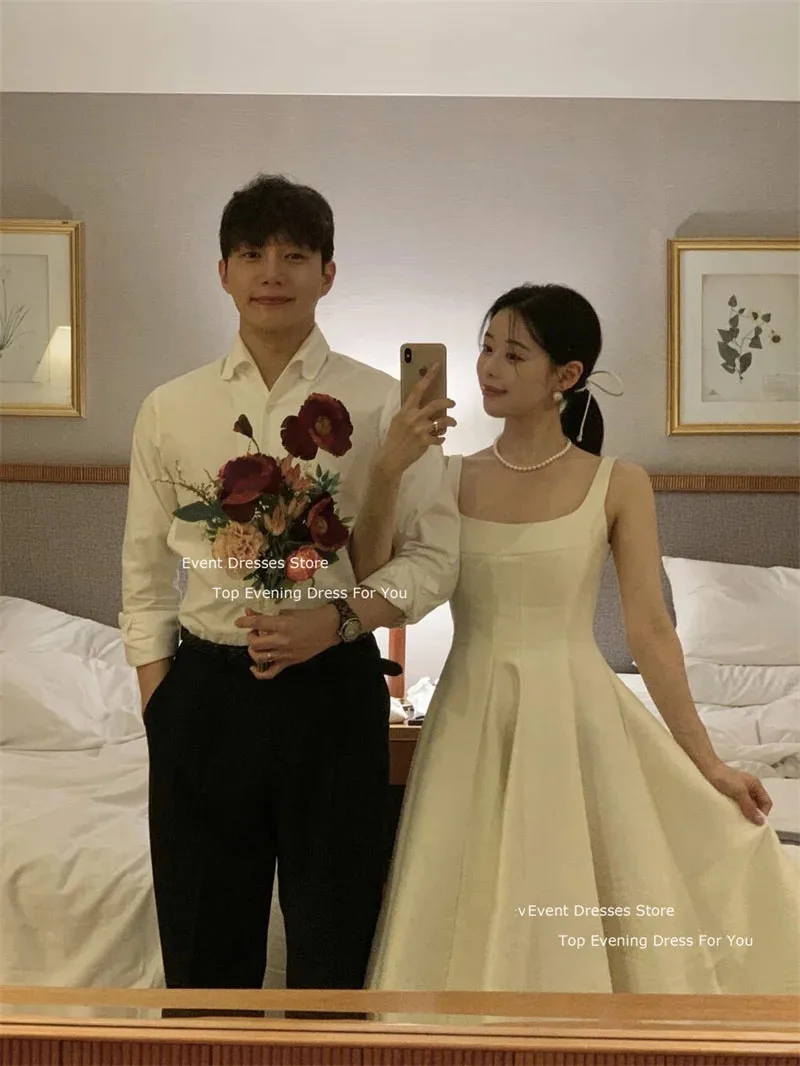 LISM Elegant Simple Satin Wedding Dresses Spaghetti Straps A-Line Formal Prom Dresses Korea Photo shoot Occasion Party Gowns