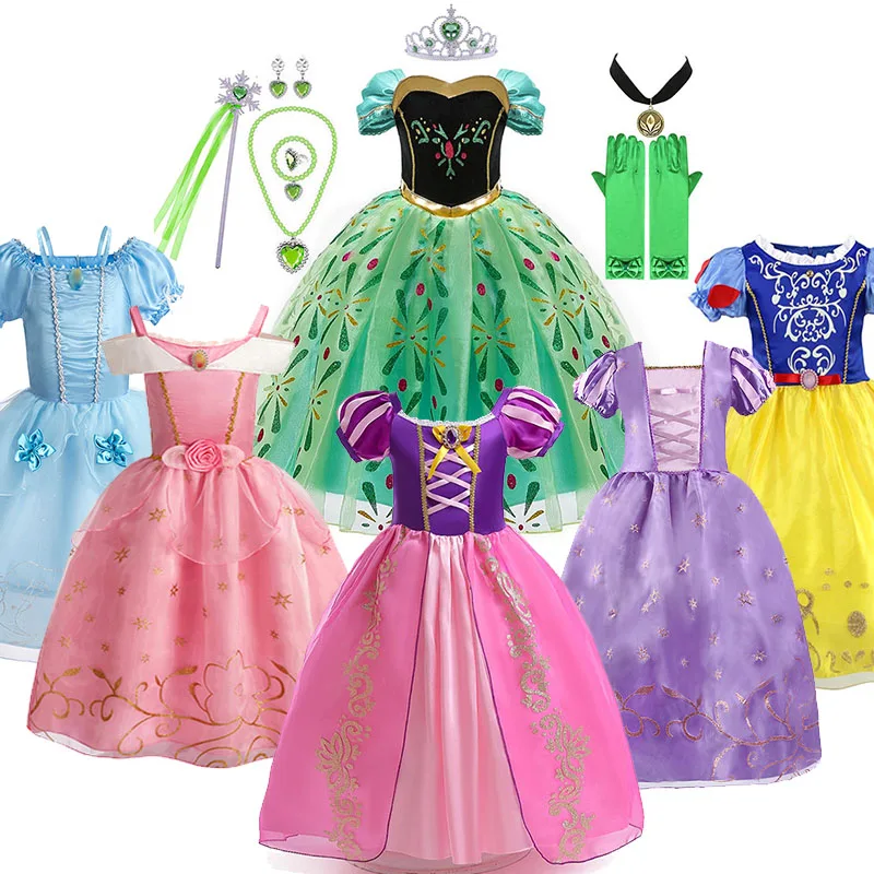 Gefrorene Elsa Anna Prinzessin Kleider Mädchen Rapuzen Aurora Blume Pailletten Kleid Kinder Cosplay Belle Kostüme Karneval Geburtstag Kleider