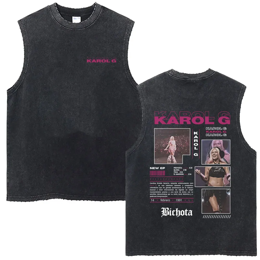 

Singer Karol G Tropicoqueta 2025 Album Washed Vintage Tank Tops Men's Fashion Oversized Streetwear Male Hip Hop Sleeveless Vest
