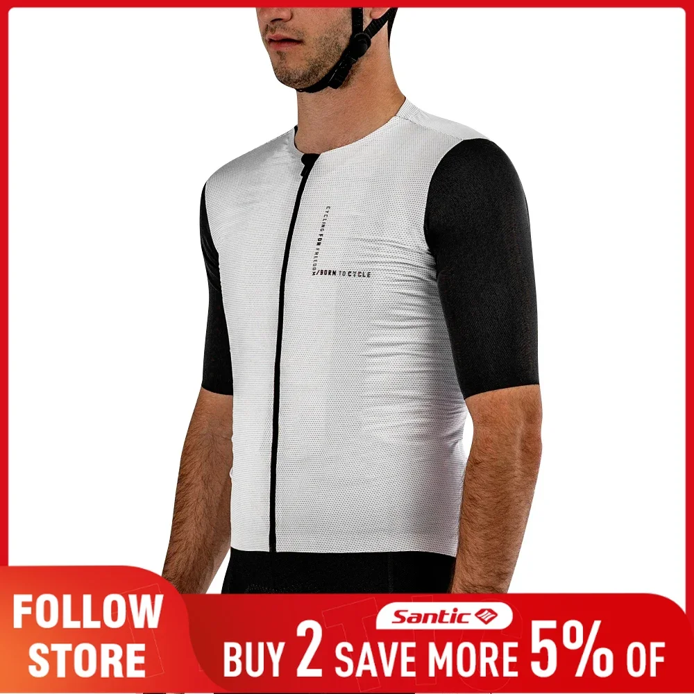 

Santic мужской велосипедный трикотаж, новые быстросохнущие велосипедные топы из бамбукового волокна с защитой от пота, летние дышащие байкерские трикотажные изделия для горного велосипеда/дорожного облегающего кроя