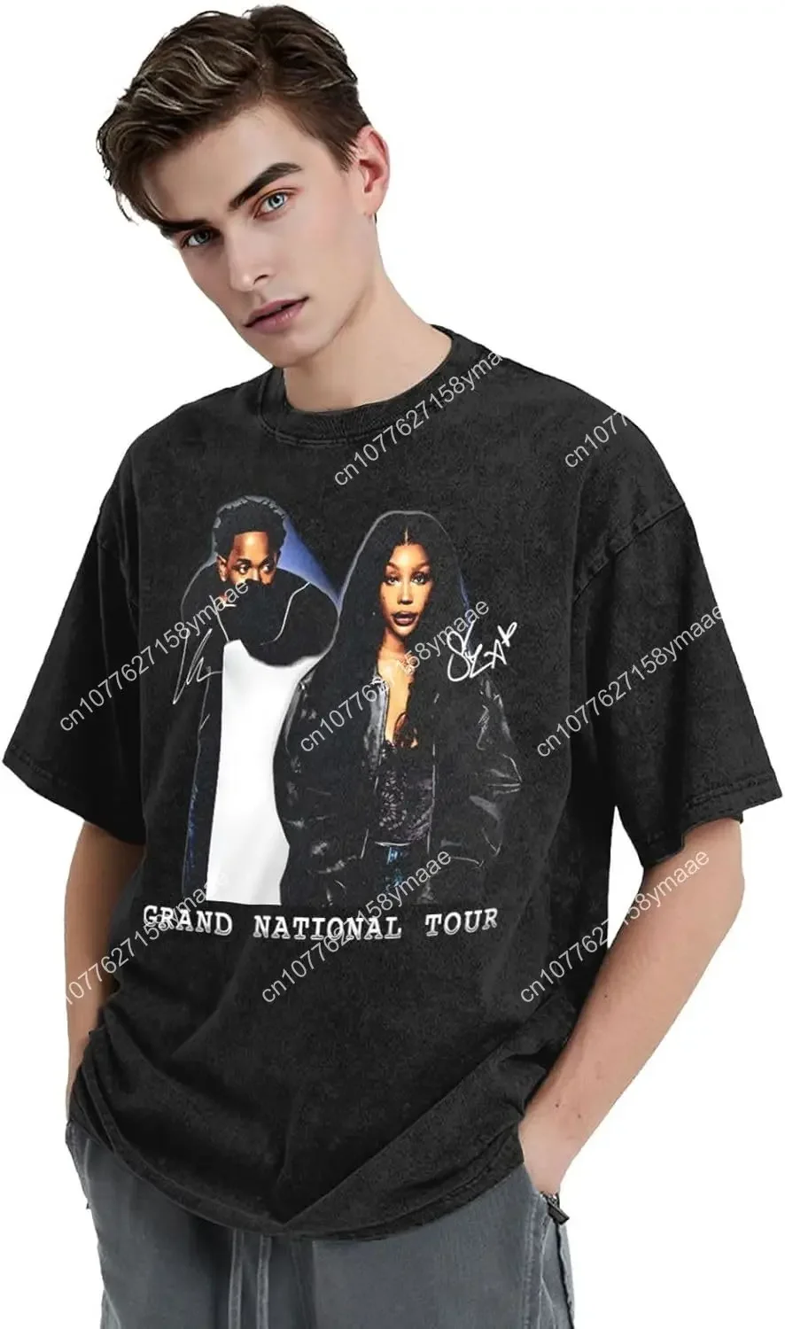 SZA Men's Rapper Style T-Shirt Singer Music Print Tee Retro Drop Shoulder Washed Style Soft Loose Top Unisex