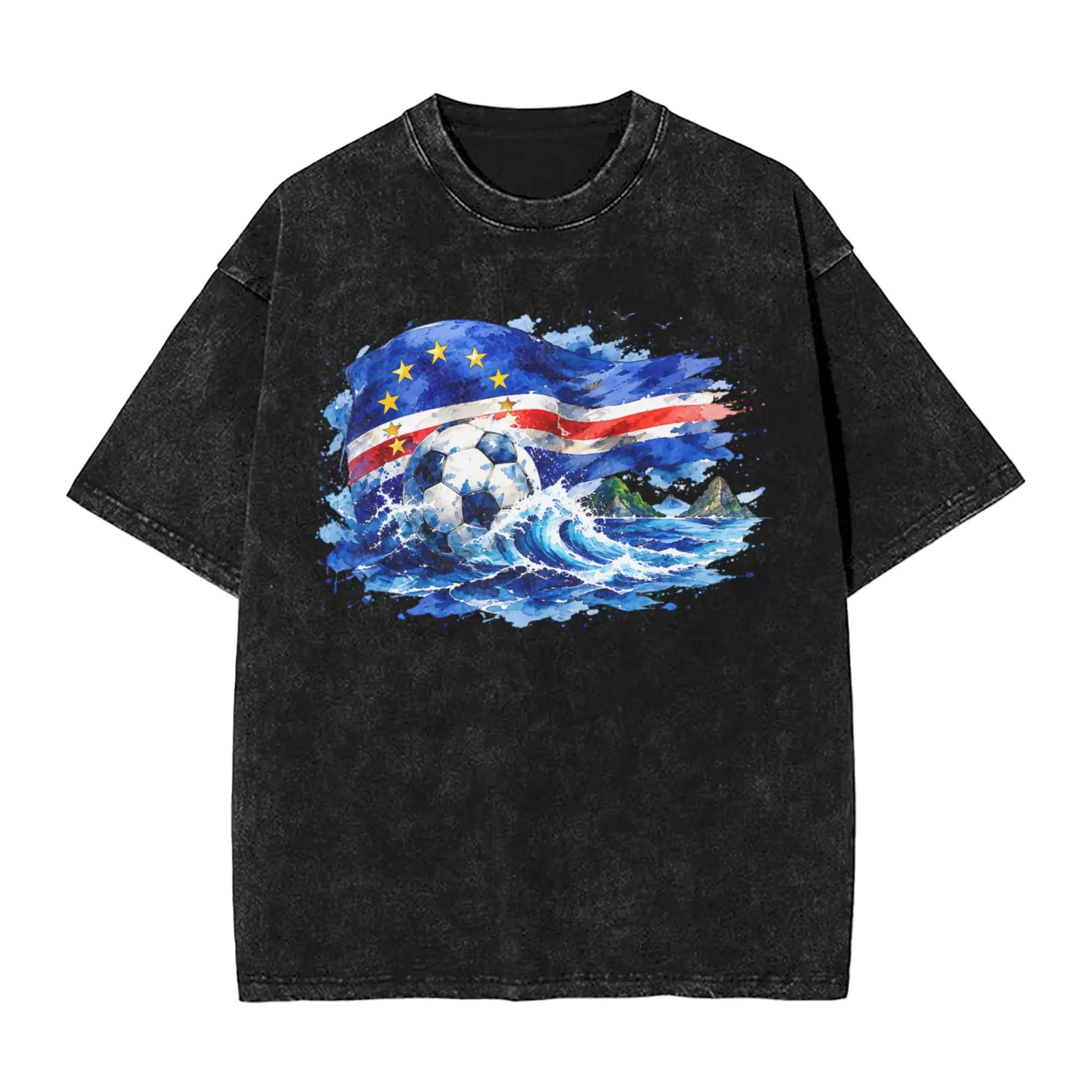 Cape Verde Flag Cape Verdean T Shirt Men's  Cotton Vintage T-Shirts Crewneck  Tees Short Sleeve Clothing Big Size