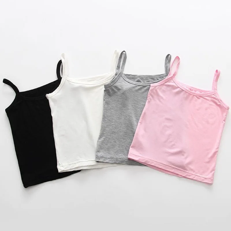 2026 Summer Cotton Girls Tanks Top Breathable Underwears Children Camisoles Kids Solid Color Undershirt Sleeveless Vest Age 3-8