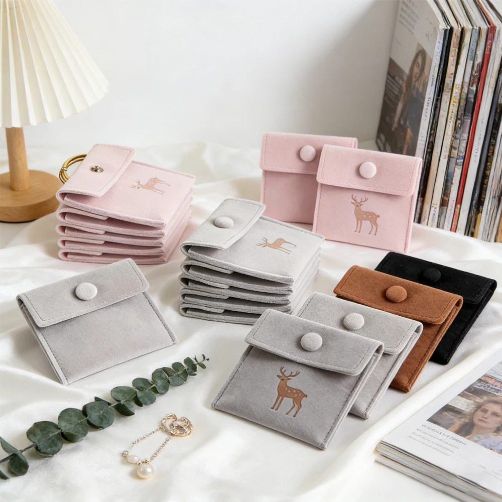 

50pack Velvet Jewelry Pouches Custom Logo 8x8cm Jewellry Snap Packaging Bag Wedding Rings Necklace Earrings Organizer Sack Box