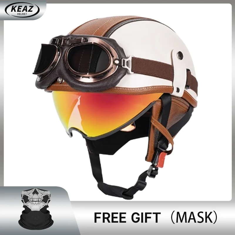 

Белые оранжевые кожаные мотоциклетные полушлемы, безопасные со скрытыми линзами, всесезонные мужские и женские мотоциклетные круизные шлемы