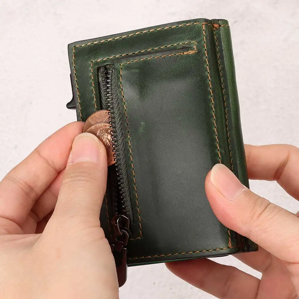 2023 New RFID Blocking Card Holder Cowhide Leather Men Wallet Aluminum Antimagnetic Card Purse for Women with Anti-lost AirTag