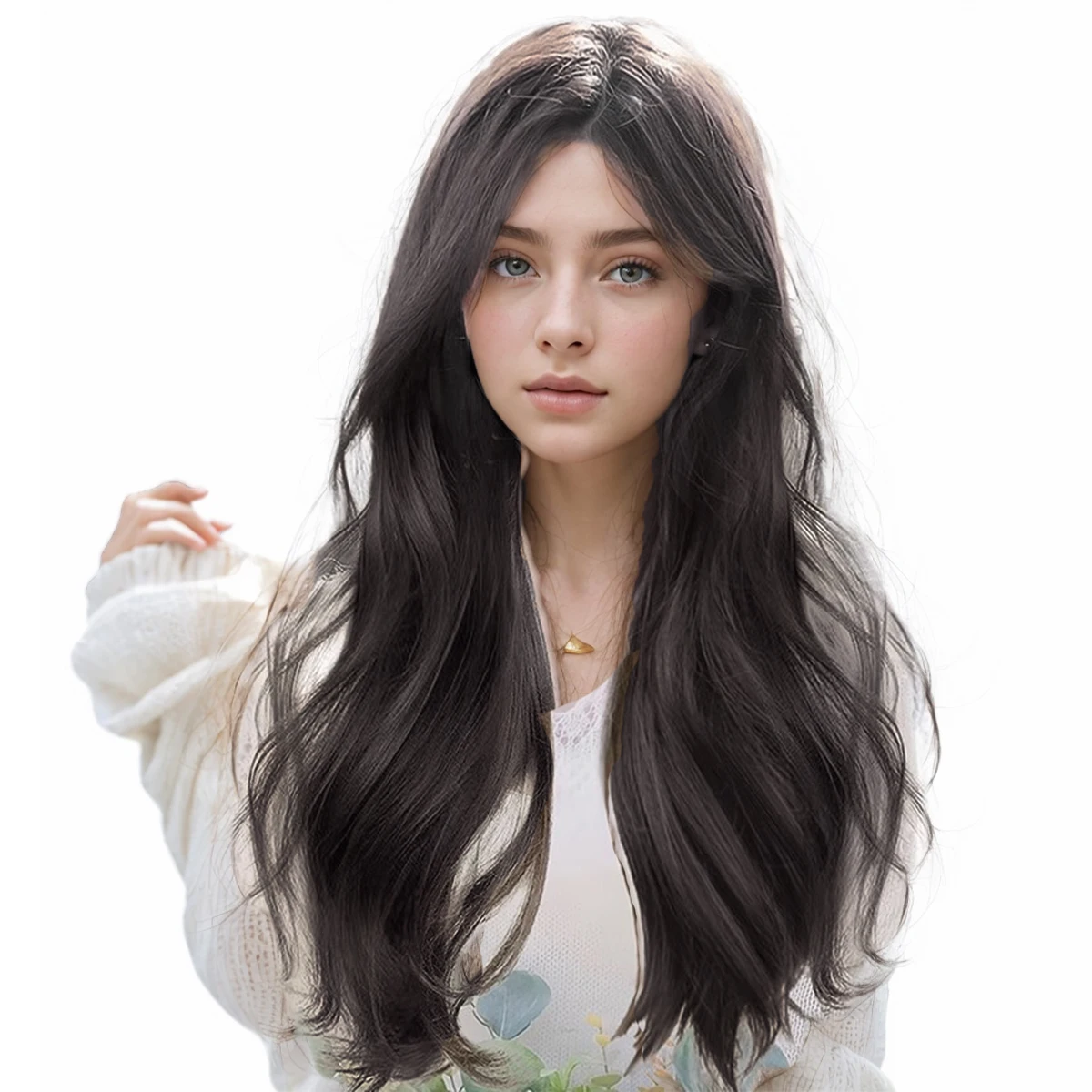 DIFEI Synthetic Natural Wavy Long Curly Hair Wig Women's ForEhead Eight-character Bangs Heat-resistant Simulation Hair