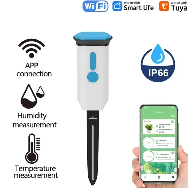 ABDJ-Tuya Smart Soil Moisture Sensor,Wifi IP66 Waterproof Temperature Humidity Monitoring Device