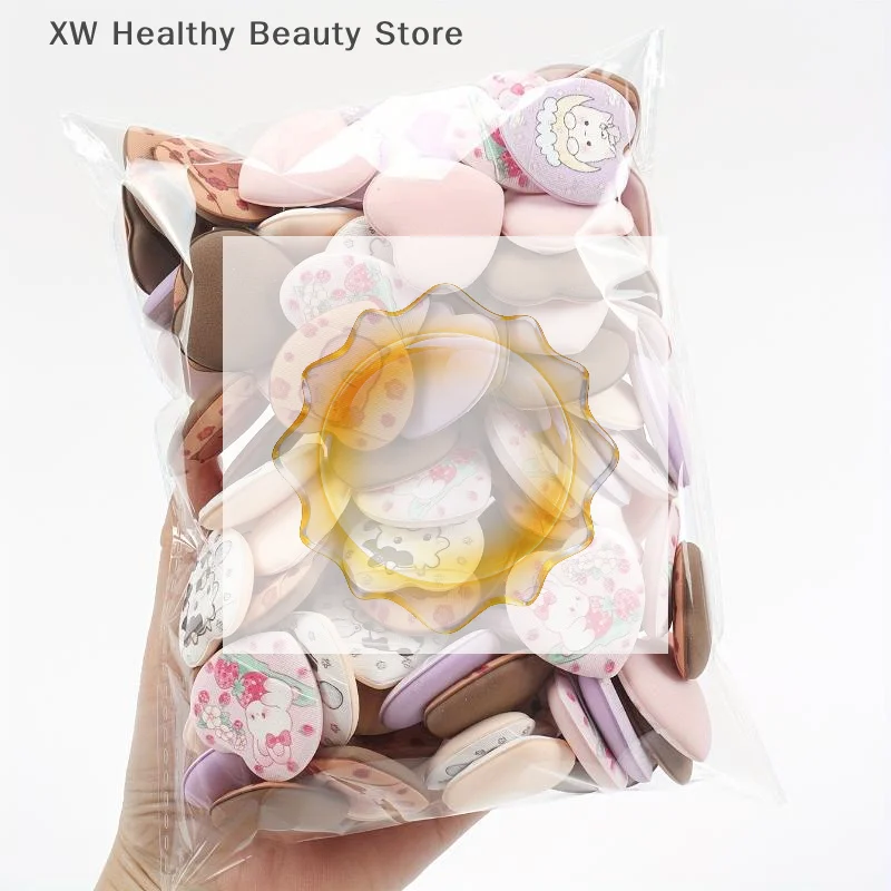 10Pcs Printed Heart Mini Finger Powder Puffs - Water Expandable Wet & Dry Dual-use for Makeup Cosmetics Application