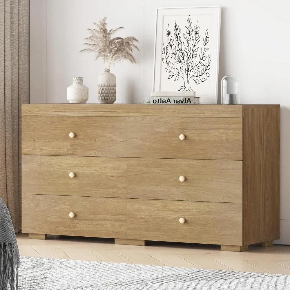 

Dresser for Bedroom 6 Drawer Wood Dresser 58.3" Wide, Large Chest of Drawers for Bedroom, Living Room, Hallway, Entryway, Modern