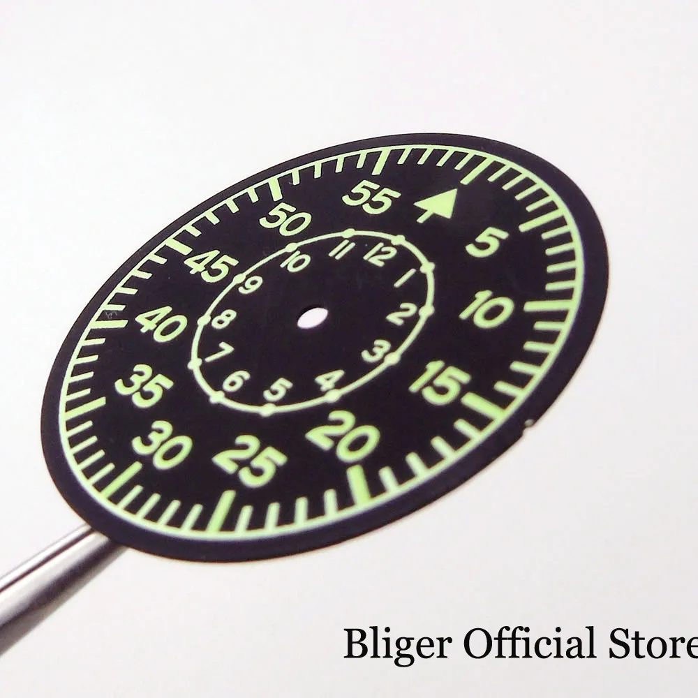 Nologo 35.5mm Black Watch Dial Face Green Lume Marks fit NH35A NH36A ETA2824 2836 MIYOTA 8215 821A ST1612 PT5000