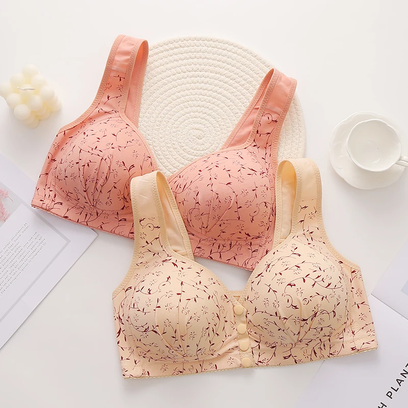 4PCS New Large-sized Pregnant Women\'s Breastfeeding Bra Comfortable Traceless Front Buckle Fixed Cup Thin Vest Style Underwear