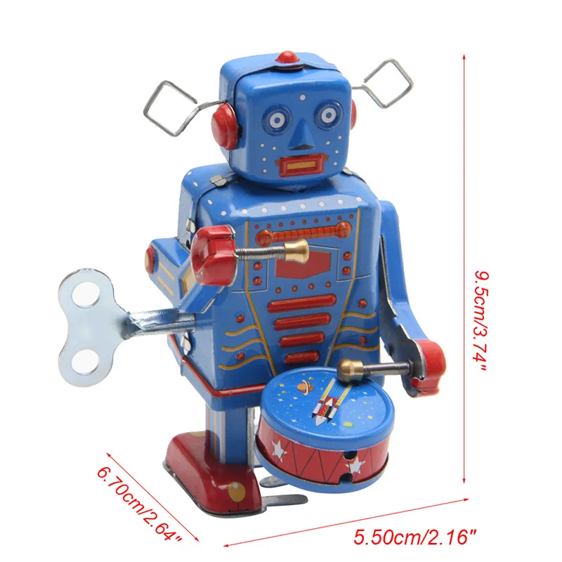 Robot cuerda con mecanismo relojería Retro para niños, juguete Metal para caminar, regalo coleccionable Vintage