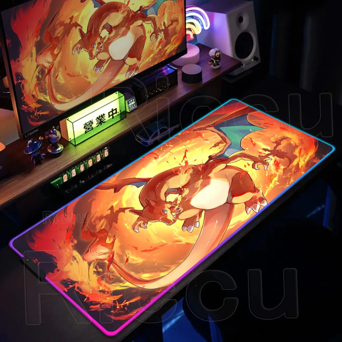 

XXL RGB PC Flame Dragon C-charizard DeskMat Large New P-pokemons Mouse Pad Luminous LED Large Anime Anti-Slip Gaming Accessories