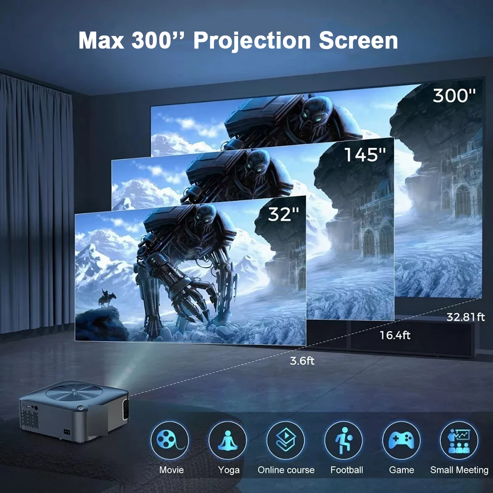 Salange FULL Hd 1080P Projector 5G WiFi Smart Android Home Theater 4K Video Bluetooth 450ANSI Outdoor Proyector 4P/4D Keystone