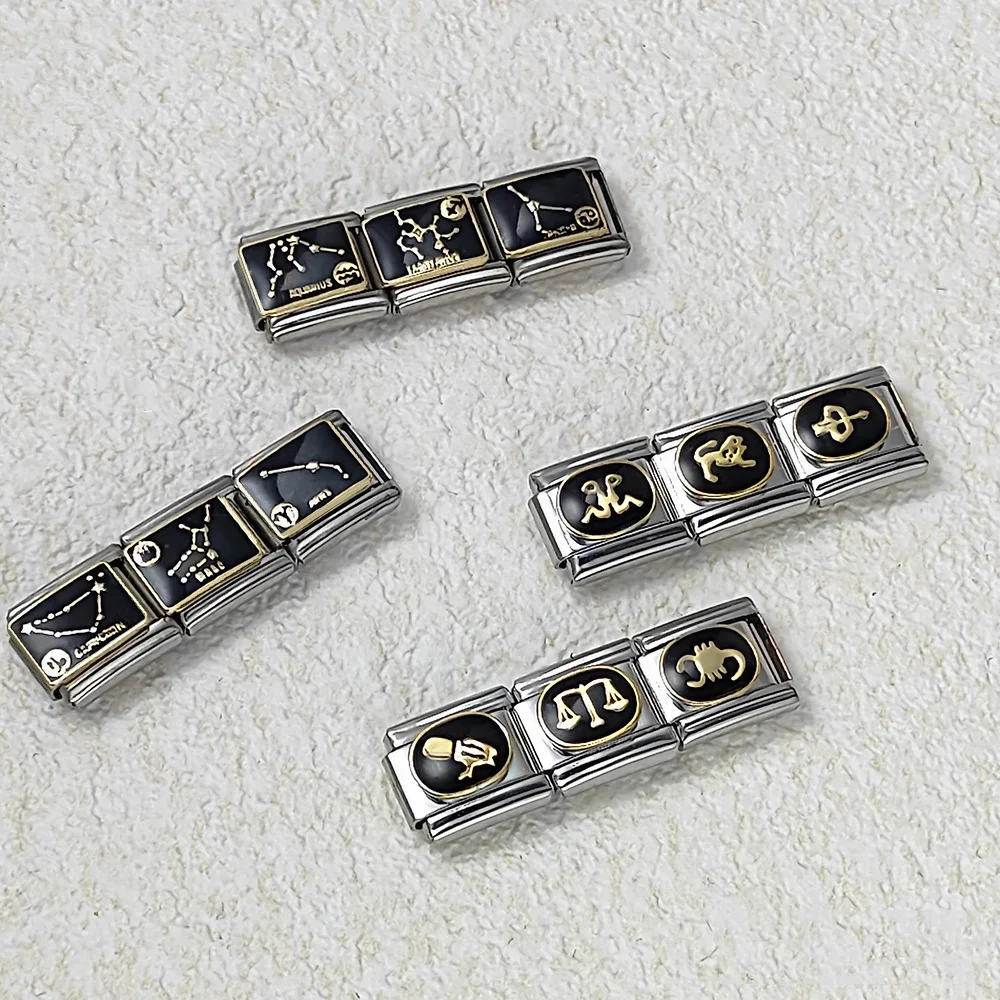 روابط إيطالية بتصميم أبراج فلكية سوداء تناسب مجوهرات الفولاذ المقاوم للصدأ 9 مم لصنع الأساور يدويًا للنساء والرجال - 3