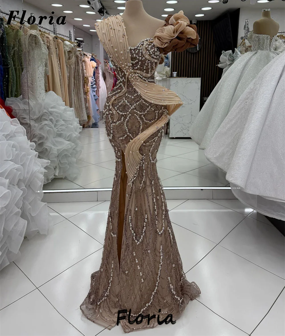 

Темное шампанское с оборками на плечах Коктейльные платья Элегантное вечернее платье в Дубае Жемчуг из бисера Пром платья для дня рождения по индивидуальному заказу