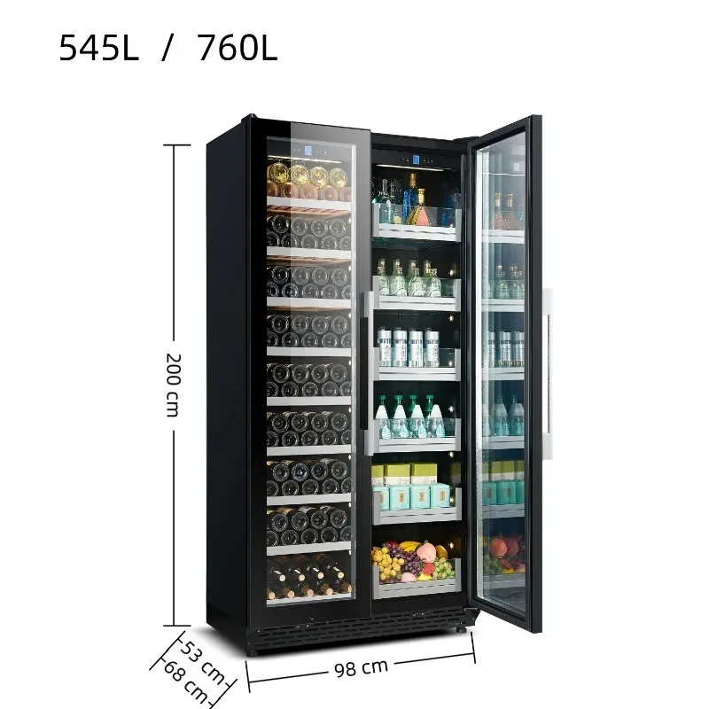 Airo NE-387 Custom Shelves 760l Red White Wine Cabinet Alcohol Tea Cooler Double Glass Door Wine Display Refrigerator with Light