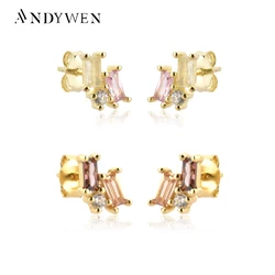 ANDYWEN 925 Sterling Silver 2021 Clear Zircon Piercing Circle Drop Earring Pendientes Crystal Luxury Jewelry Rock Punk Clips