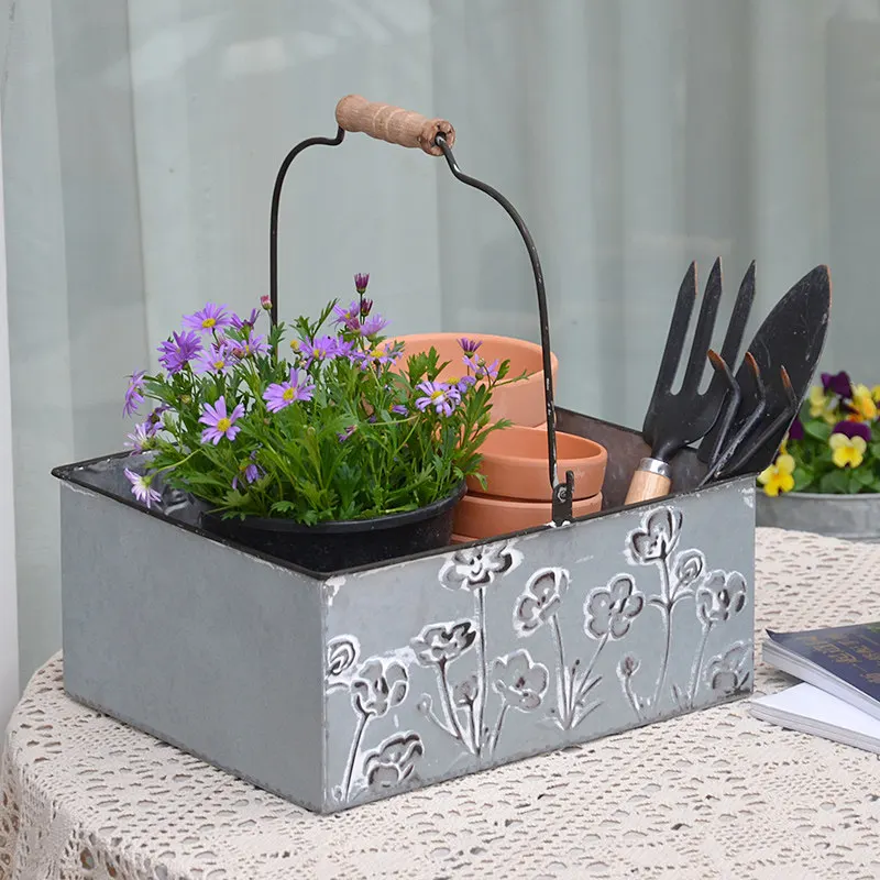 Vintage Iron Flower Holder, Portable Bucket for Florist & Photo Styling, Home Decor
