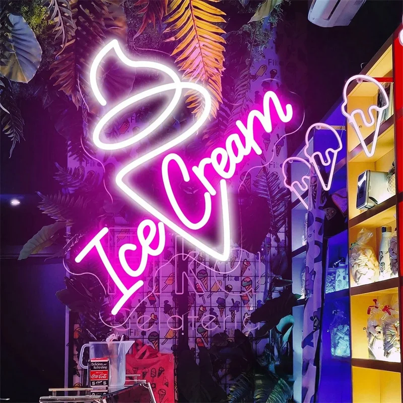 Ice Cream Custom Restaurant LED Neon Sign Light Up Sign Home Wall Decor Coffee Shop Bar Sorbet Decoration  Welcome Sign