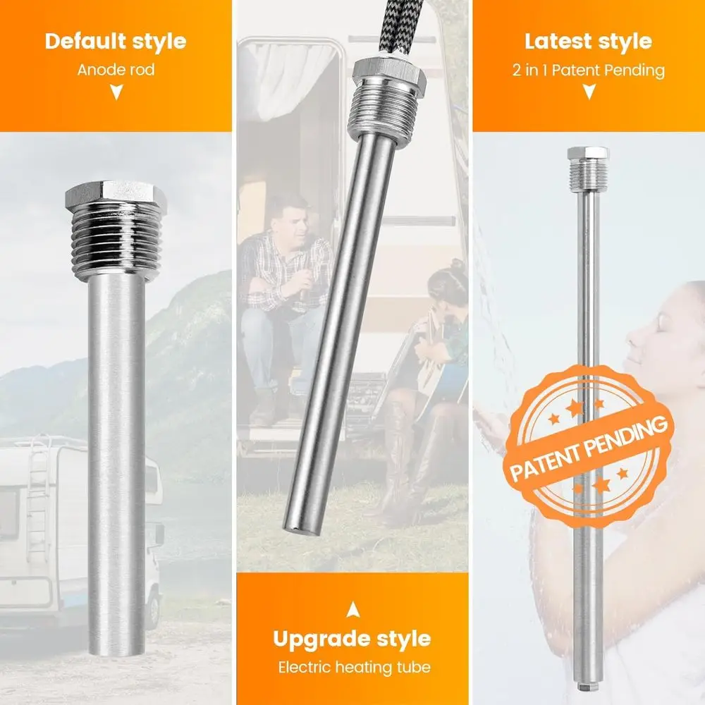 [New Upgrade] RV Electric Water Hybrid Heater Kits with Replaceable Anode Rod (Patent Pending), Electric Heat and Anode Protecti