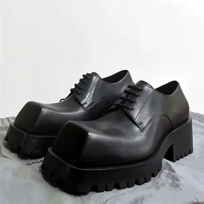 

Роскошные дизайнерские кожаные женские туфли 2024, высококачественные туфли на массивной платформе для женщин, повседневная обувь унисекс с квадратным носком на шнуровке