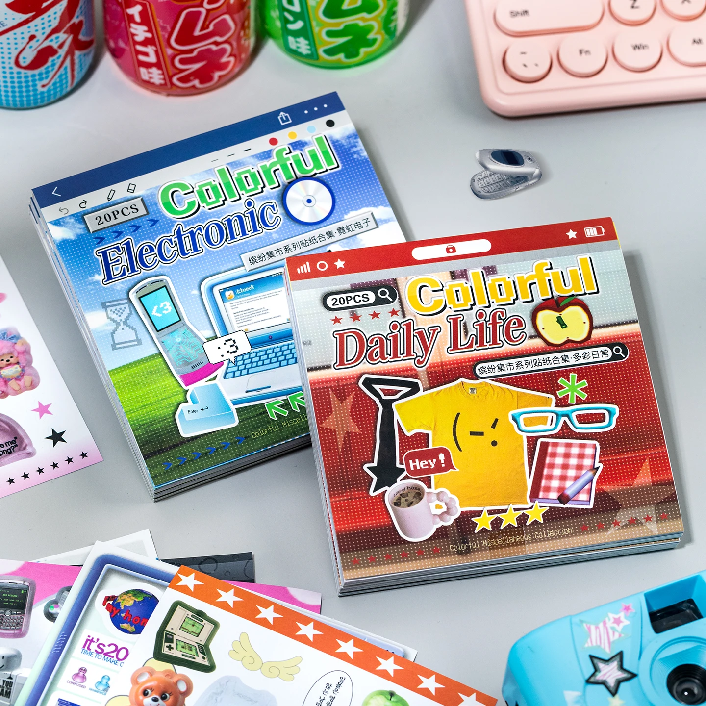 Colorful Market Theme Die-Cut Stickers Book 20 Pcs for DIY Decorative Scrapbook Phone Case Collage Aesthetic Stationery Stickers
