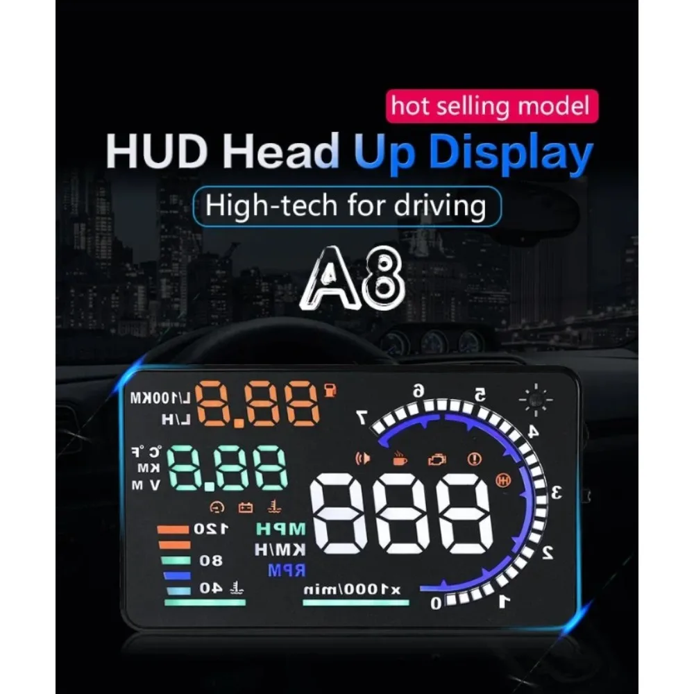 A8 OBD HUD Head-up Display Speedometer for Car Heads Up Display RPM Tachometer with Over Speed Alarm Auto Electronic Accessories