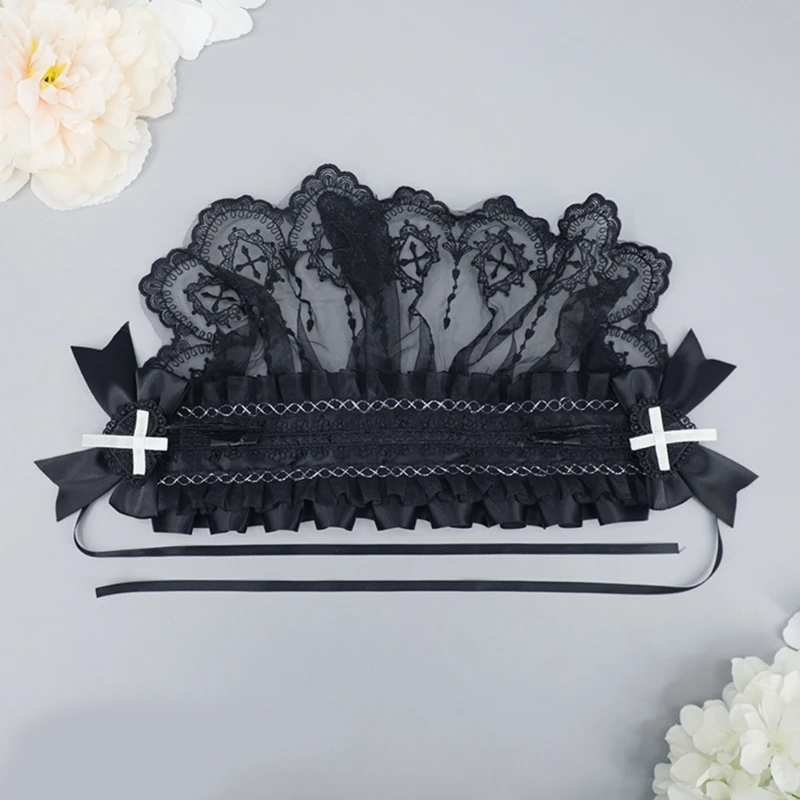 Pleated Lace & Bowknot Headbands Girl Makeup Taking Photo Headbands Halloween Carnivals Role Play Headpiece N58F