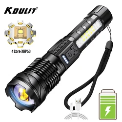 Potężna latarka LED XHP70 wodoodporna latarka 18650 z światło boczne 7 trybami kempingu latarnia wędkarska lampa Zoom USB