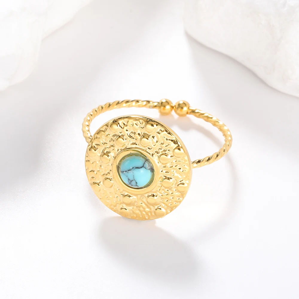 Adjustable Vintage Boho Blue Stone Stainless Steel Rings For Women Oval Fashion New Anillos Jewelry Wedding Gifts