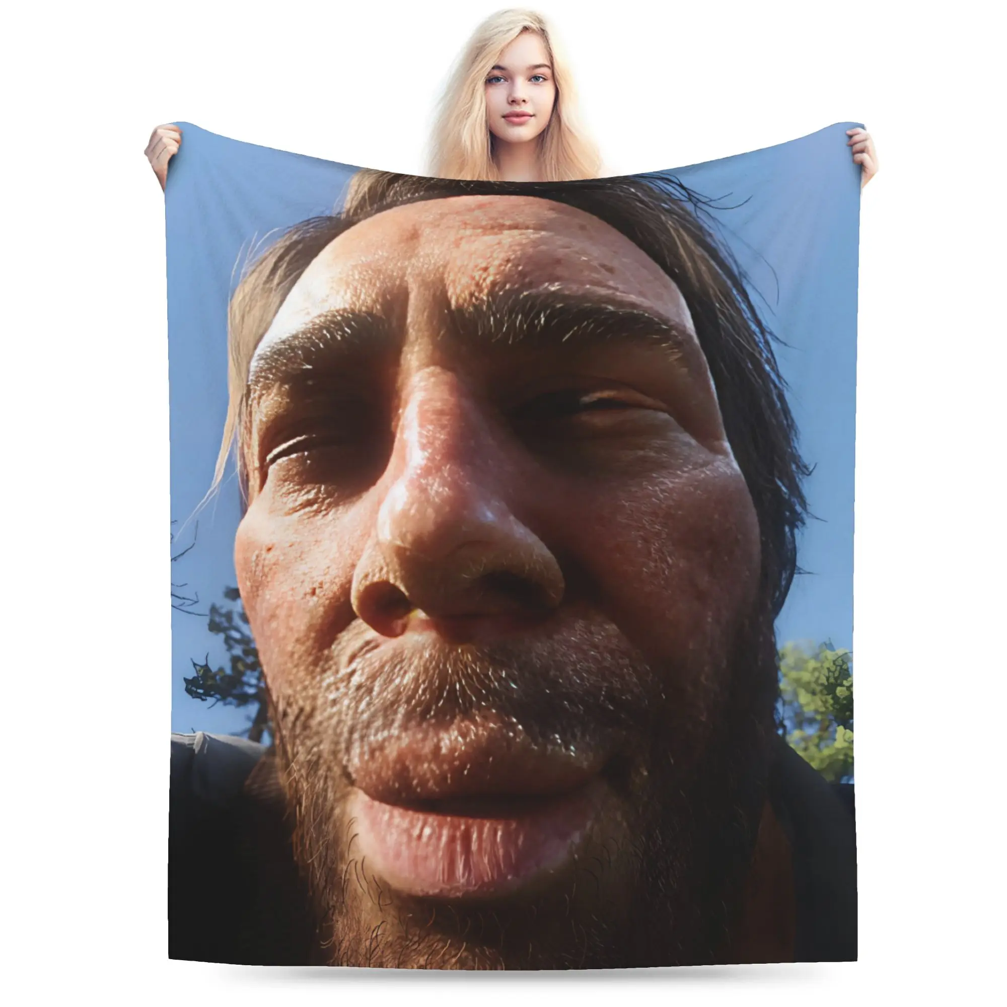 Custom Funny Arthur Morgan  Blanket Warm Fleece Soft Flannel  Throw Blankets for Bedroom Couch Outdoor Autumn