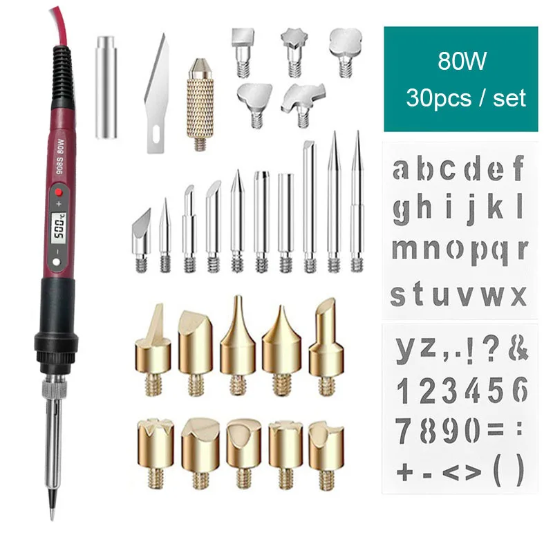 Professional Wood Pyrograph Soldering Iron 80W Lcd Display Pyrography Engraving Burner Pen Templates For Write In Wood With Heat