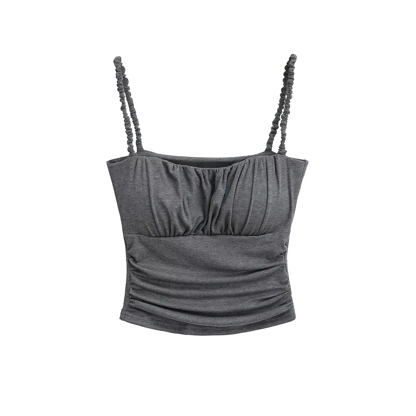 Sexy Slim Fit Camisole Top with Pad Pleated Strap Sweet Style Outerwear Short Length Chinese Production Spring 