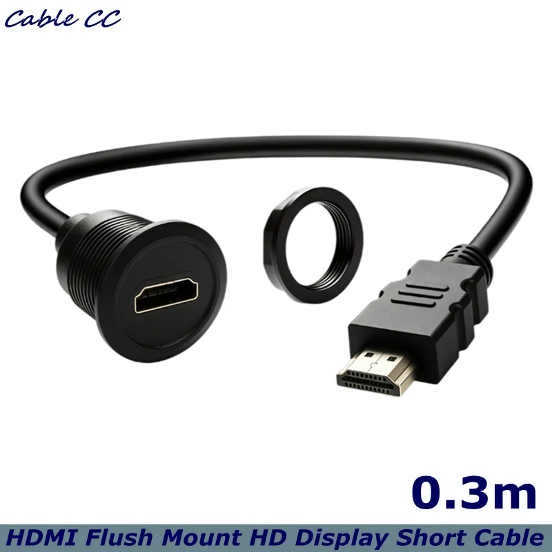 HDMI 1.4 Male to Female  Flush Mount HD Display Short Cable Adapter 1080P  Threaded Fixed Panel Mount  Connector Extension Cable