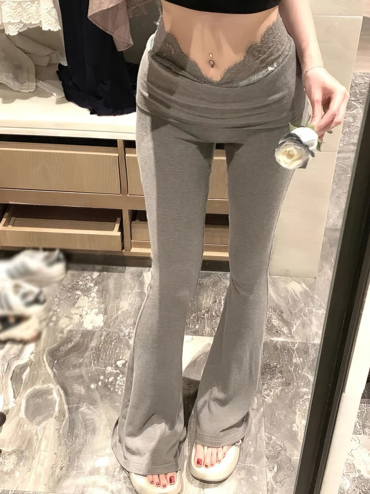 Lace Sport Wide leg High waist Pants Women Tight Yoga Flared Trousers Baggy Casual Palazzo Pants Female Slim fit Sexy New