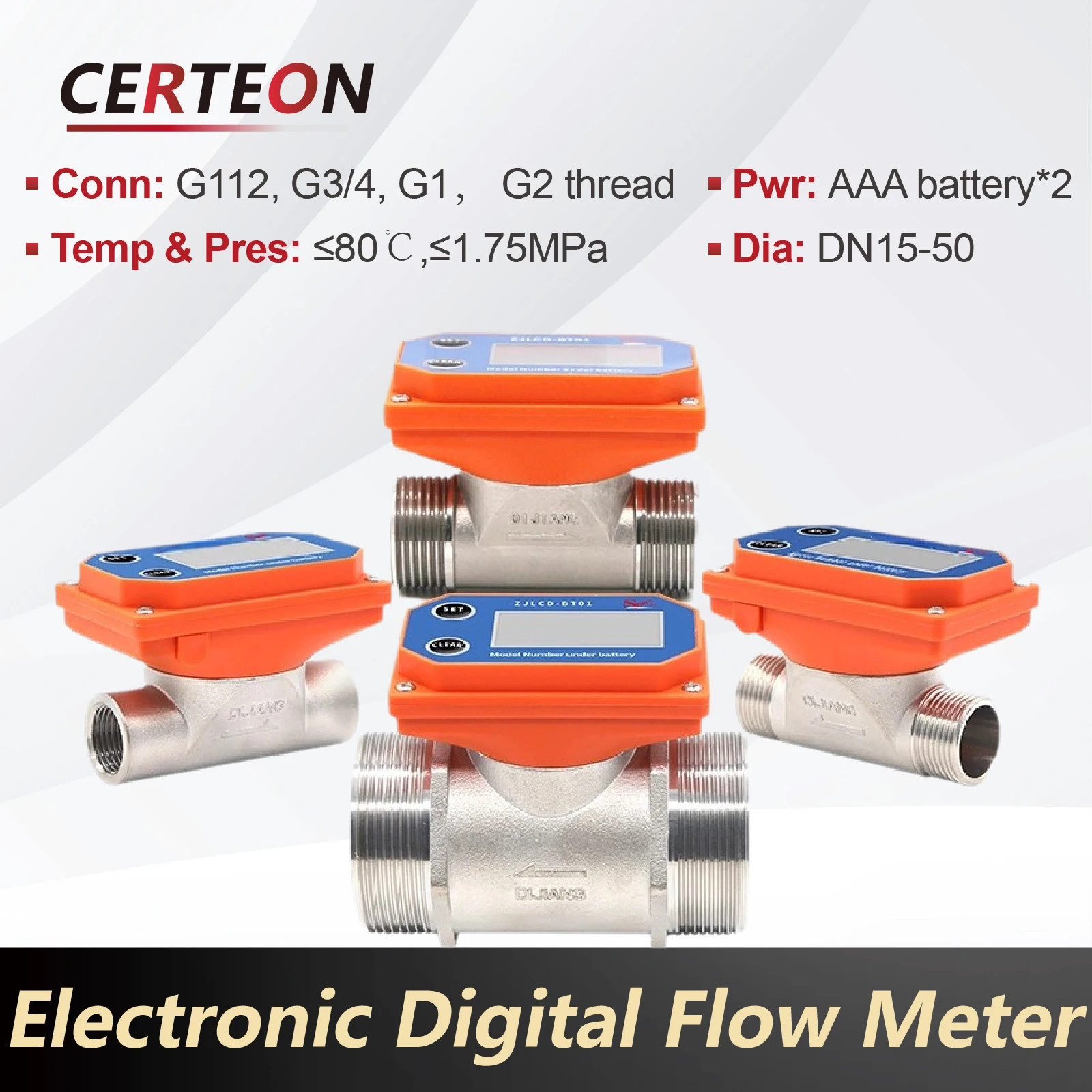 

Battery Operated Digital Flow Meter Stainless Steel Threaded Sensor for Liquid Water Sewage Pipe System wholesale