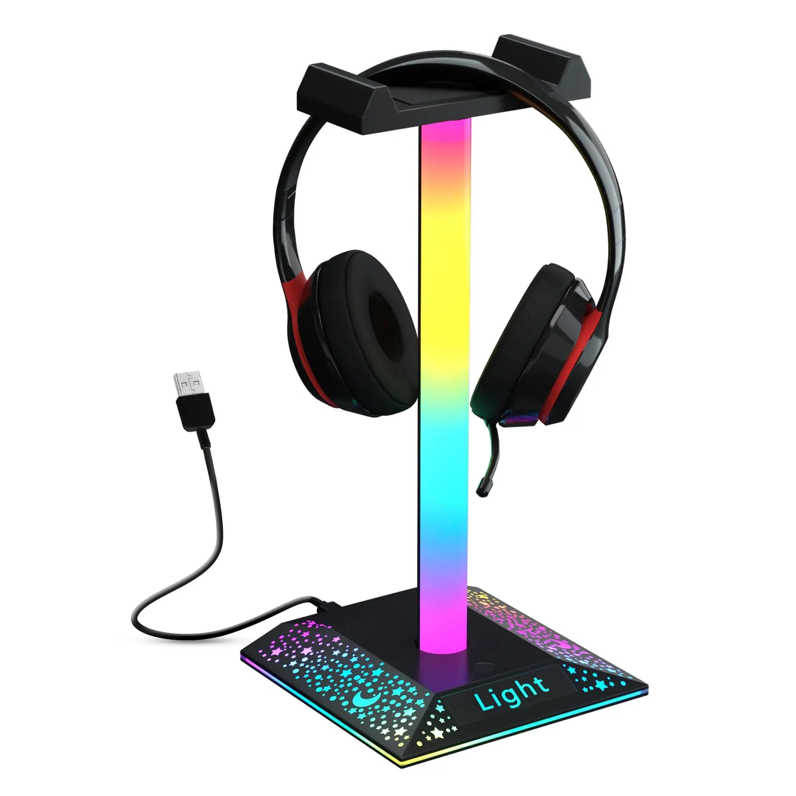 

Настольная игровая подставка для наушников RGB, игровые аксессуары для ПК, крутая светодиодная подставка для наушников, окружающий свет, черный, многоцветный, регулируемый
