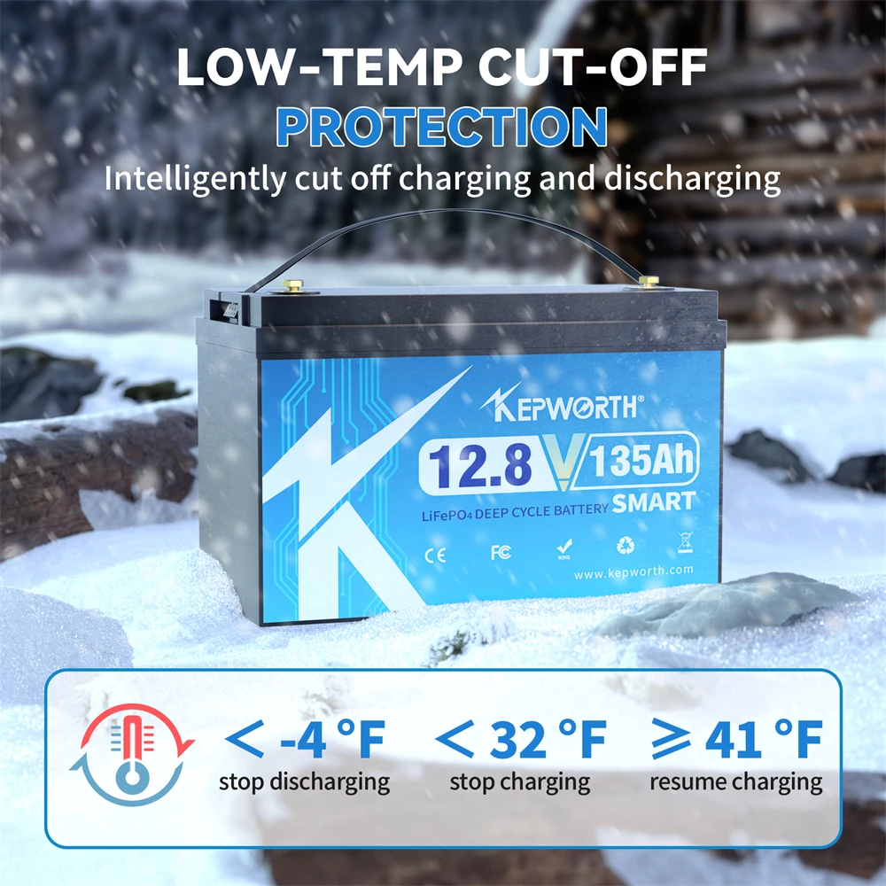 KEPWORTH New LiFePO4 12V 100Ah Bluetooth Battery Build in 100A BMS and 6000 Cycles  for Motorhome,  Solar System Complete Set