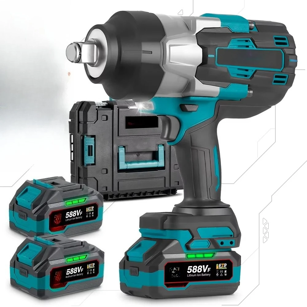 

1000W Electric Impact Wrench Cordless Brushless 3/4 2200 N.m Torque Power Wrench with Pack