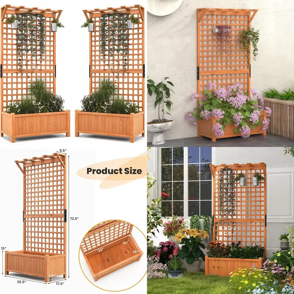 

Поднятые садовые кровати с решеткой и крышей, деревянные посадочные коробки 72,5 для вьющихся цветов и подвесных горшков