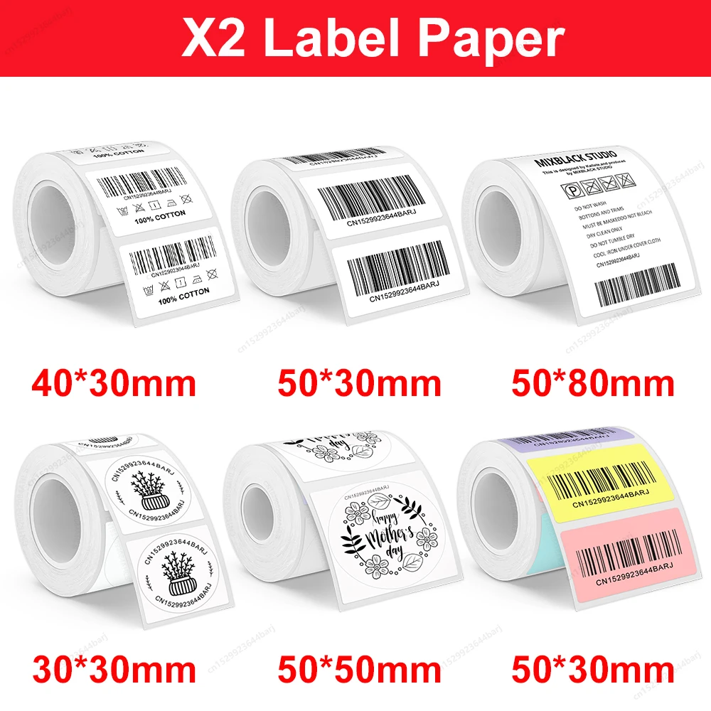 X2 Label Printer Sticker Adhesive Label Paper Roll Compatible P50 Phomemo M110 M220 E210 Label Maker 50*30mm 50*80mm Label Tape